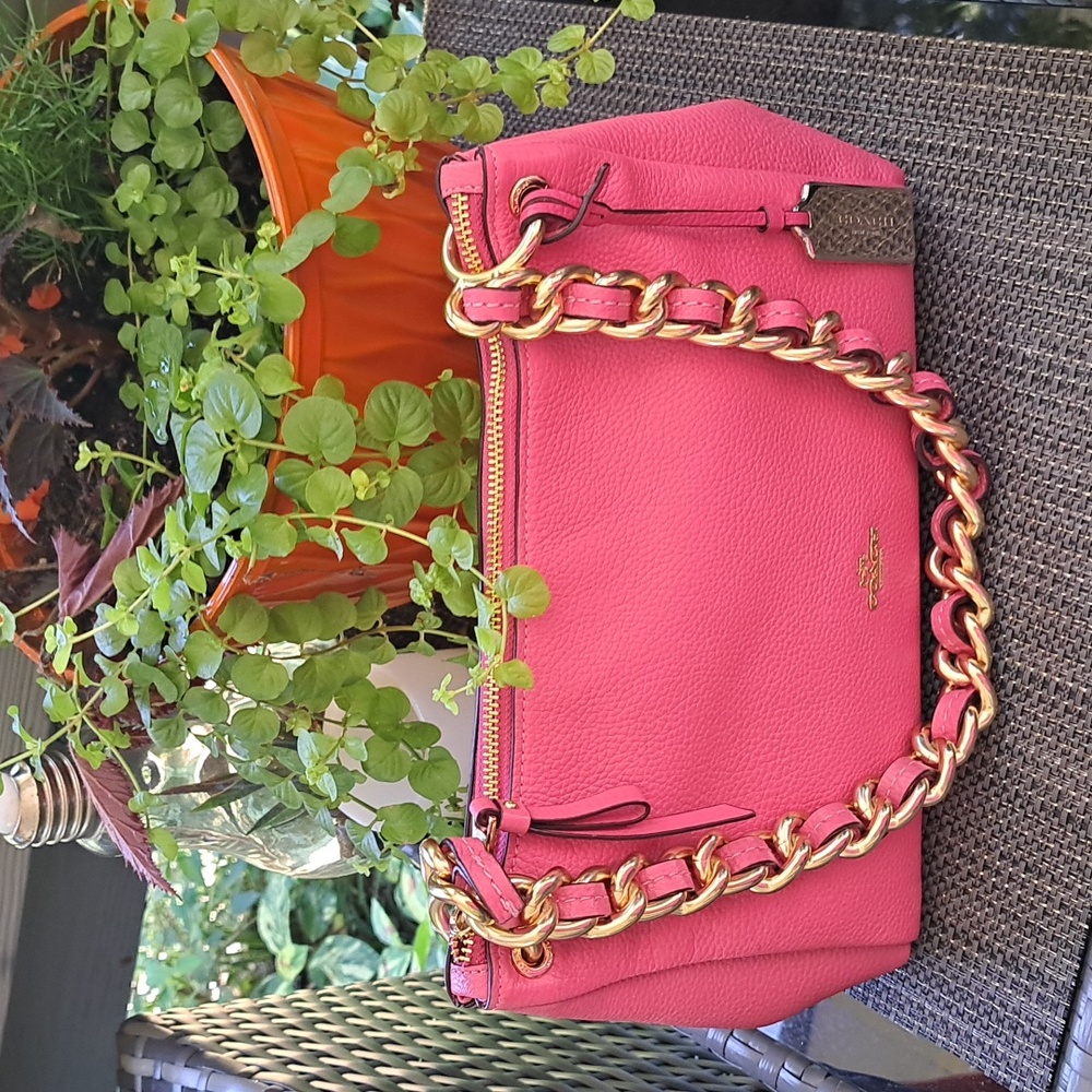 NEW Coach Mia Pink Pebble Leather with Gold Chain Shoulder Bag NEW w Tags - Picture 8 of 14